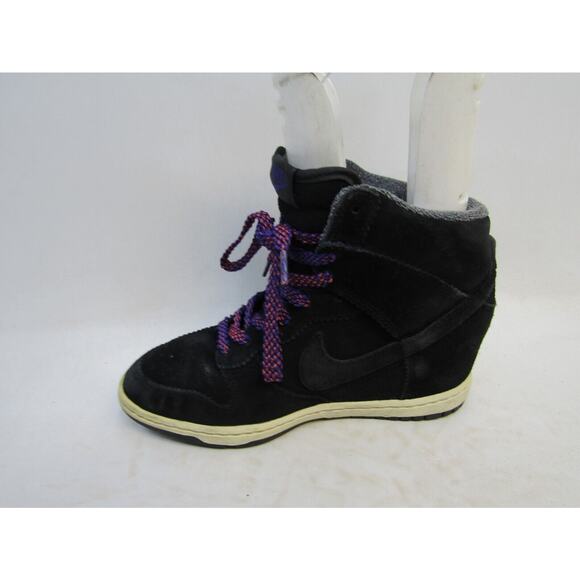 NIKE Sky Hi Dunk Women Sz 7 Black Purple Leather Lace Up Hidden Wedge Sneaker - Picture 6 of 15